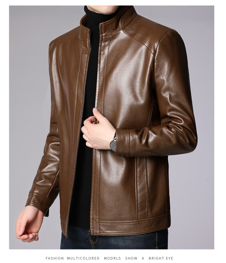 Hengyuanxiang Men's Leather Jacket, 2024 Autumn And Winter Men's Outerwear, Fleece-Lined Thick Casual Lapel Jacket for Middle-Aged And Elderly Me 12