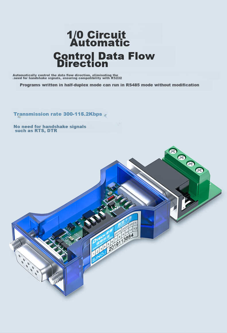 DTECH Passive RS232 to RS485 Converter, Optical Isolation Type, with Indicator Light, Industrial Grade, 9-Pin Serial Bidirectional Communication Protocol, Lightning Protection Converter, DT-9015 8