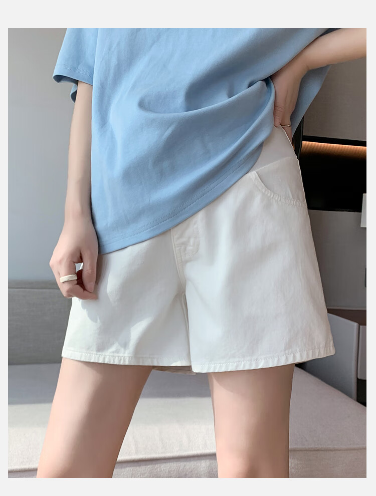 JOYNCLEON Maternity Shorts Summer Thin Cotton Denim Leggings Safety Pants Maternity Wear Off-White L Jyk176505 31