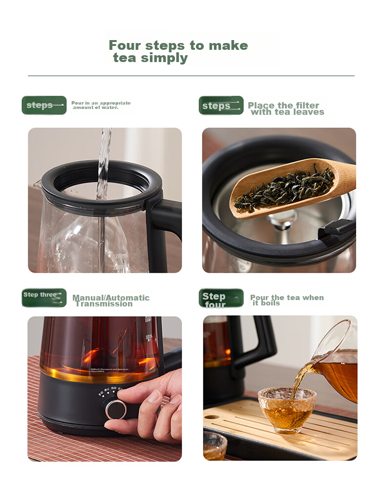 OUMETE Tea Kettle, Tea Maker, Spray-Type Steam Kettle, Health Pot, Glass Constant Temperature Insulated Tea Brewing Kettle OMT-PC1016A (Double Mesh) 9