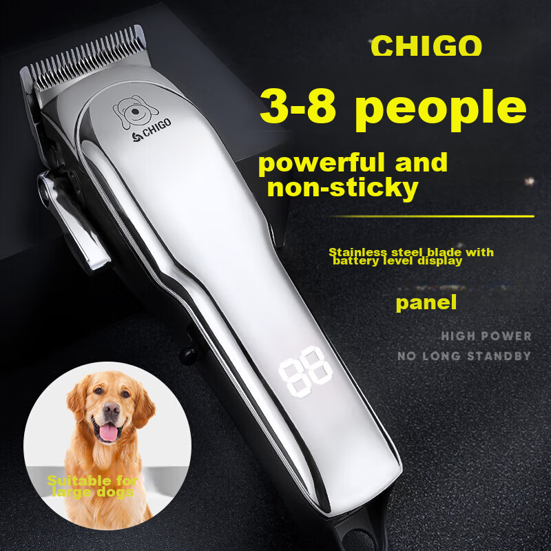 Машинка для стрижки животных CHIGO 1198 (обновленная версия), профессиональная, для собак и кошек, с насадками, USB зарядка, 10 Вт, серебристая