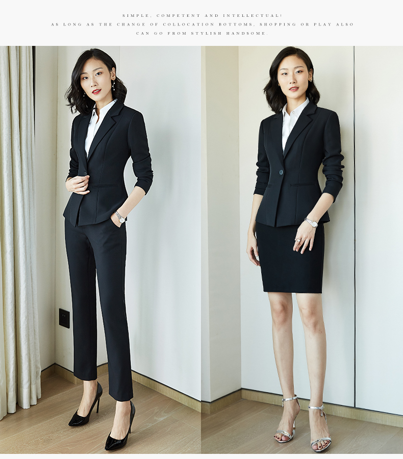 Quehou Spring And Autumn 2022 Fashion Casual Blazer Women's Professional Work Uniform Interview Formal Suit Jacket, Black, Size S 2