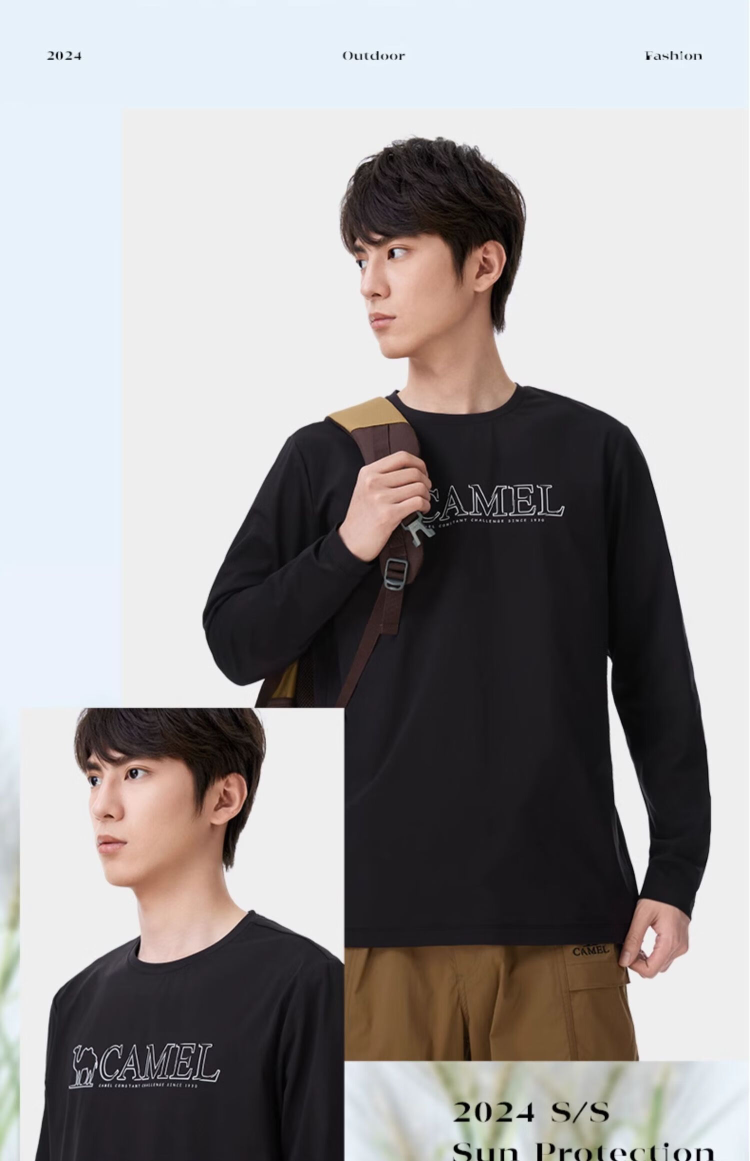 CAMEL Outdoor Quick-Dry Long Sleeve Round Neck T-Shirt for Men And Women, UPF50+ Original Yarn Sun Protection UV Protection Ice Cool Top 18