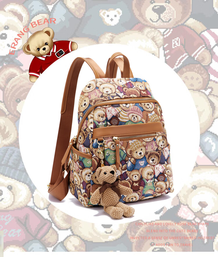 Xiaoxiongyilian Canvas Backpack for Students, Short-Trip Travel Bag with Large Capacity Compartments, Lightweight Women's Backpack, Valentine's Day Gift 5