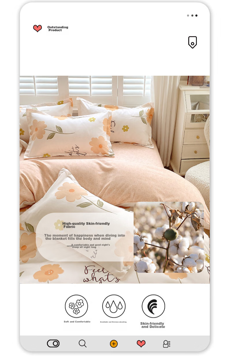 Grace Four-Piece Bedding Set, 7A Antibacterial Bedding Double Duvet Cover for 1.8/2 Meter Bed, Early Summer-Orange (Duvet Cover 2.2*2.4 Meters) 2