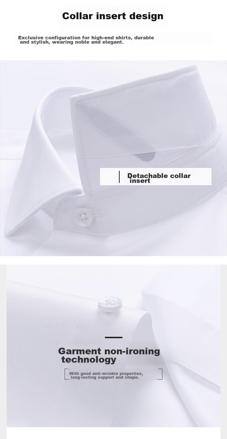 FIRS Long-Sleeve Shirt for Men, DP Wrinkle-Free Dress Shirt, Business Casual Work Pure Cotton White Shirt, Plain White, Size 38 3