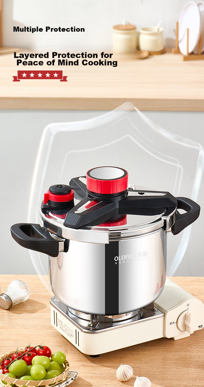 OLOFE Pressure Cooker, Gas And Induction Compatible, 304 Stainless Steel, 8L, Baoshikang European Style Explosion-Proof, Deep Single-Handed Opening And Closing Pressure Cooker 3