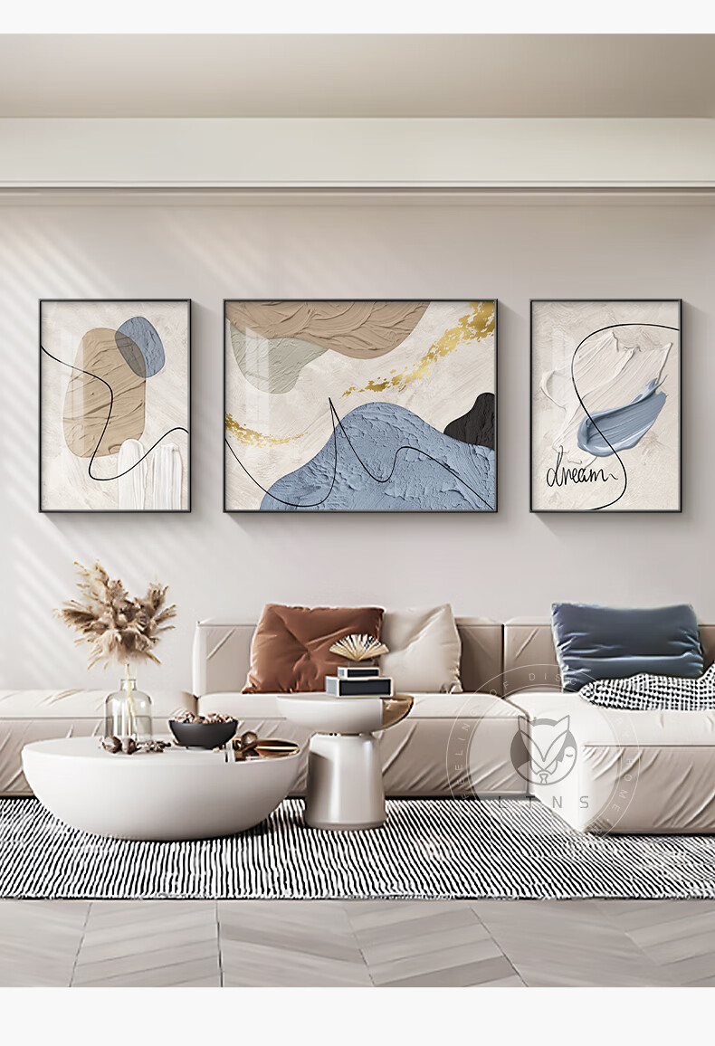 Haojiubujian Abstract Elegant Living Room Decorative Painting, Modern Minimalist Triptych Wall Art, High-End Luxury Sofa Background Wall Hanging Picture 12