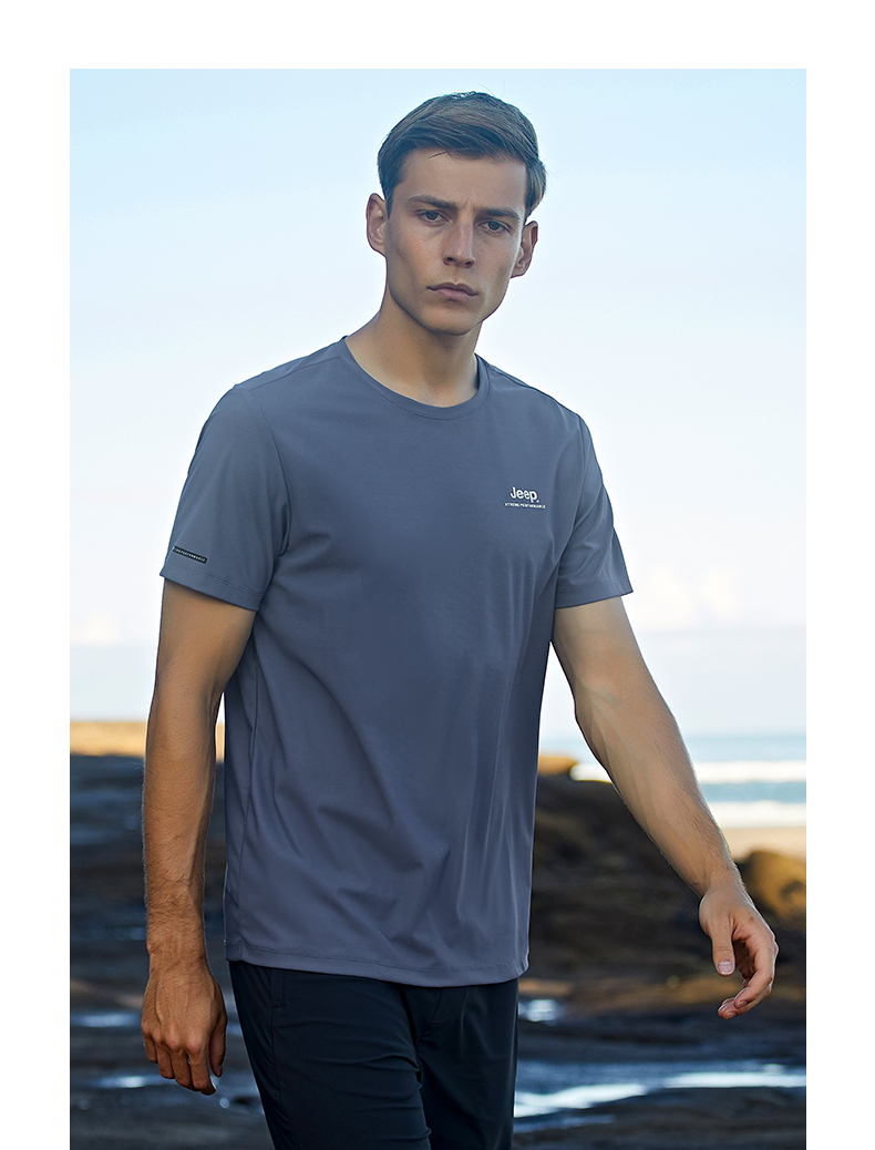 JEEP Men's Short-Sleeve T-Shirt, Outdoor Sports Breathable Quick-Dry Tee, Moisture-Wicking Short-Sleeve Top for Men, 565 Gray Blue L 13