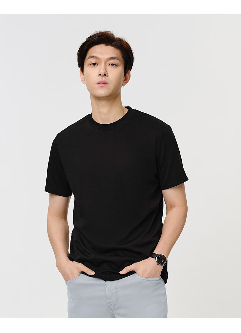 LangSha Men's Short Sleeve Vest Pure Cotton Round Neck Simple Skin-Friendly Autumn Winter Solid Color Base Shirt 14