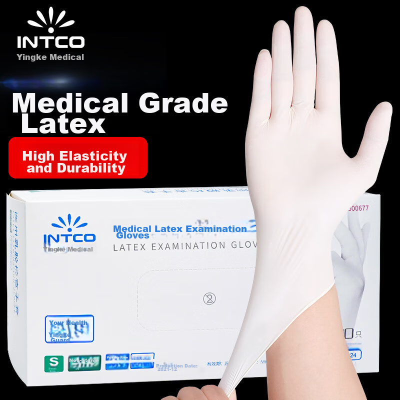 INTCO Disposable Latex Gloves, Medium Size, 100 Pieces, for Clinics, Dentistry, Beauty, Household Chores, Durable Examination Rubber Gloves