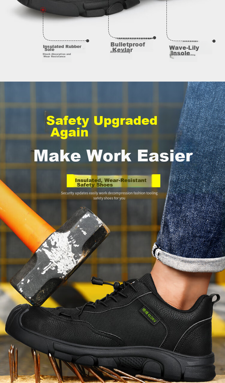 Jingtu Insulated Safety Shoes for Men, Summer Breathable Anti-Smashing Anti-Puncture Electrical Work Shoes 0216KV-J 41 5