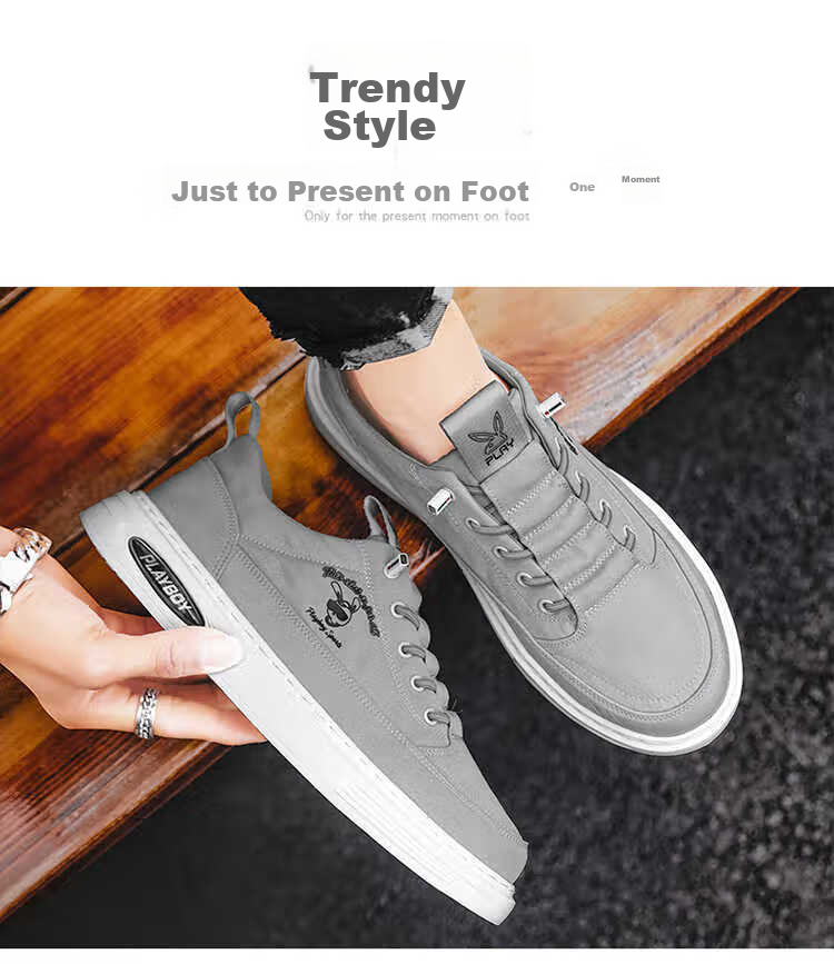 PLAYBOY Men's Shoes, 2026 Autumn And Winter Canvas Shoes, Trendy Footwear, Low-Top Ice-Cool Versatile Casual Shoes for Men, Gray, Size 44 6