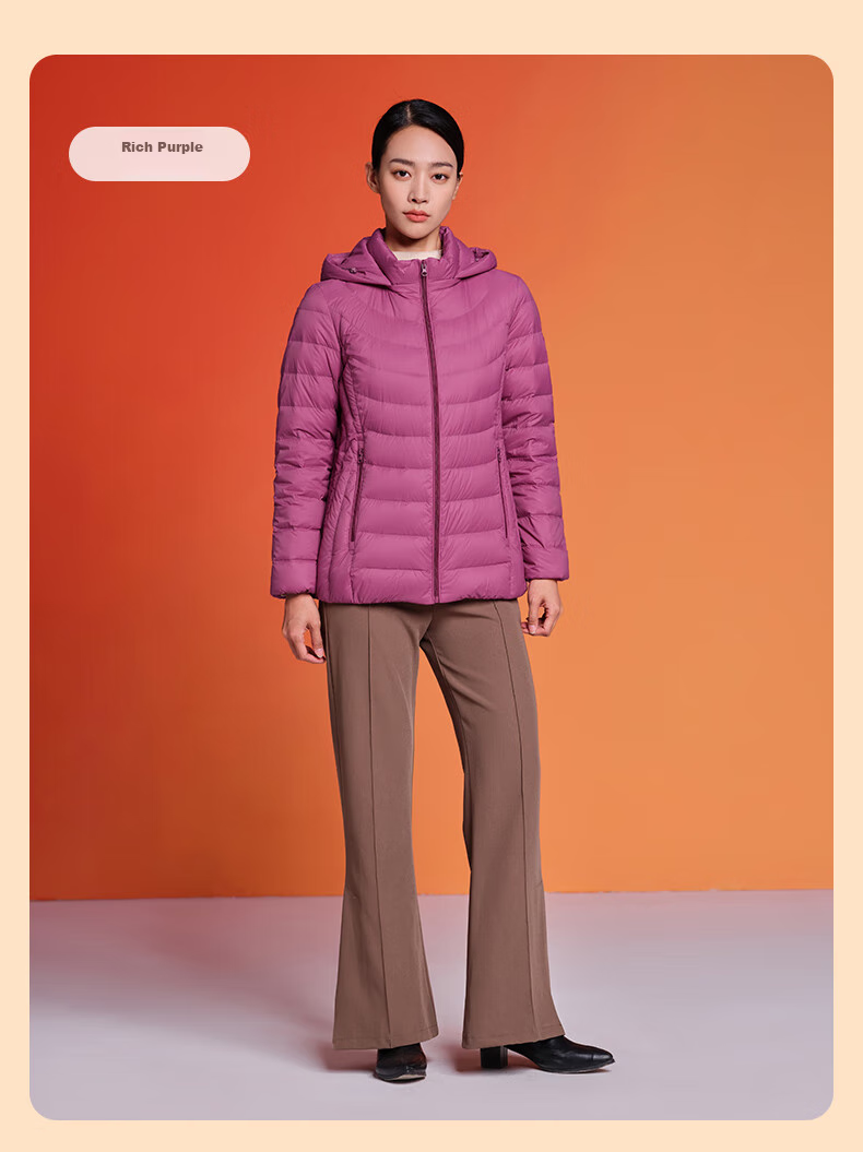 Tanboer Lightweight down Jacket for Women, Short Loose Fit with Detachable Hood, Autumn Warm Ladies' Coat TD236256, Lavender Purple, Size 175 20
