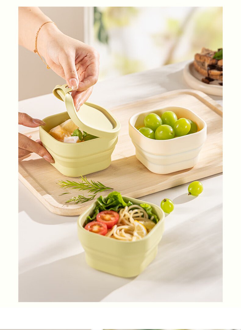 Guangyi Folding Bowl, Silicone Bowl, Portable Travel Outdoor Large Capacity Collapsible Water Cup for Business Trips, Bean Green GY7337 5