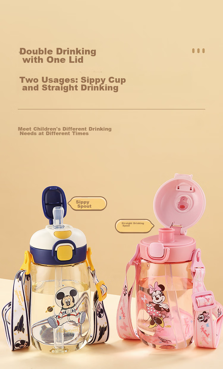 Disney Plastic Water Bottle with Straw for Children, Tritan High-Temperature Resistant Dual-Use Water Bottle for Boys And Girls, Elementary School Students, Direct Drinking Cup 3