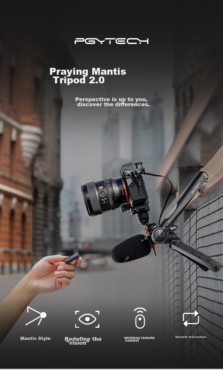 PGYTECH Mantis Camera Tripod, DSLR And Smartphone Selfie Stand, Desktop Gimbal, Dandelion Tripod, Vlog Live Streaming Photography Stand, Portable Handheld Stand (Classic Black) 1