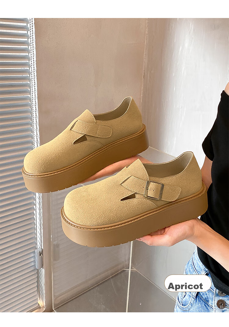 ZHR Bokeng Women's Shoes, Spring And Autumn Thick-Soled Heightening Casual Slip-On Loafers, JF98, Apricot Color, Size 40 10