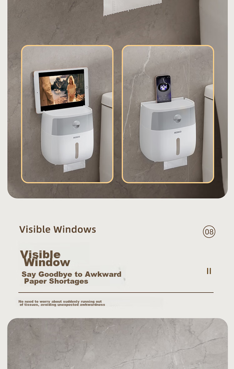 Ecoco Double-Layer Large Capacity Bathroom Tissue Box Storage, Wall-Mounted High-End Waterproof Toilet Paper Holder 10