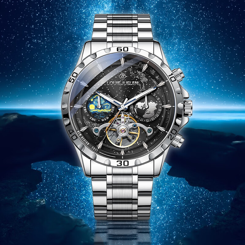 LOUIE JUELEN Starry Sea Мужские механические часы с автоподзаводом, скелетон, Подарок на Рождество