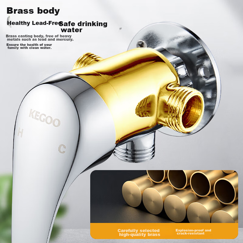 KEGOO Surface Mounted Shower Faucet Hot and Cold Water Mixing Valve Exposed Pipe Rain Shower Solar Water Supply Bath Switch K210434