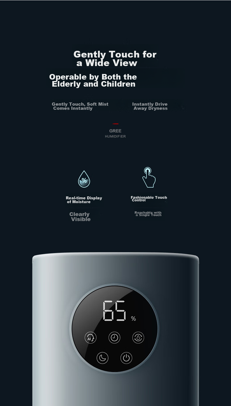 GREE Humidifier for Home Bedroom, Baby And Pregnant Women, Quiet Antibacterial Detachable Air Humidifier, Desktop Bedside Floor-Standing Office Living Room Large Mist Aromatherapy Practical Gift 50x62a 9