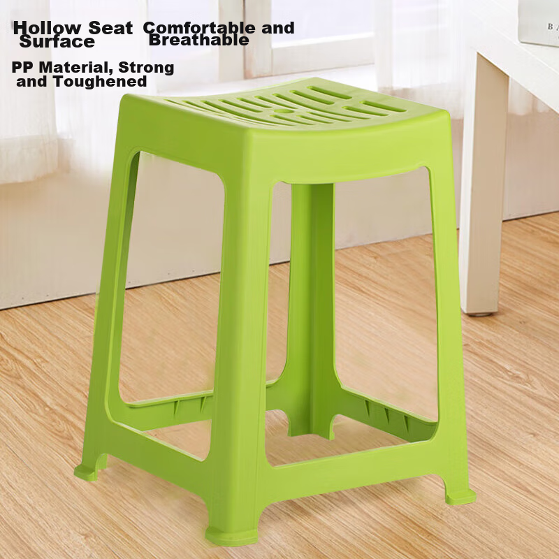 CHAHUA Plastic Stool, Household Striped Bench, High Square Stool 46.6cm, Light Blue, 1 Piece