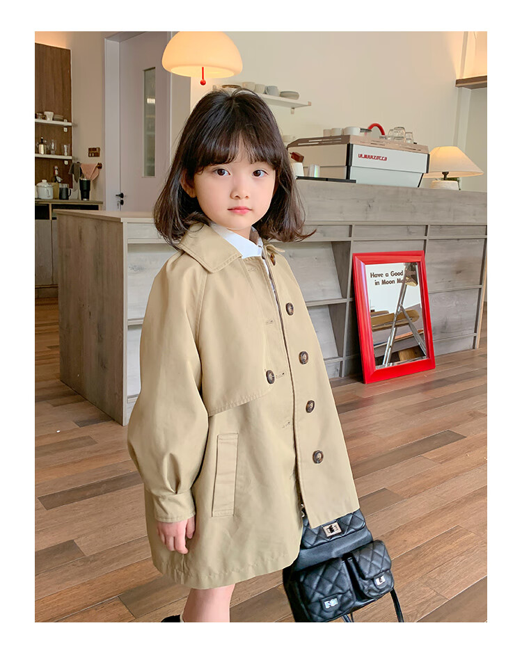 Budinghalu Girls' Jacket, Spring And Autumn Style, Children's Fashionable Versatile Windbreaker, Mid-Length, for Older Children, Casual Korean-Style Top, Trendy 8