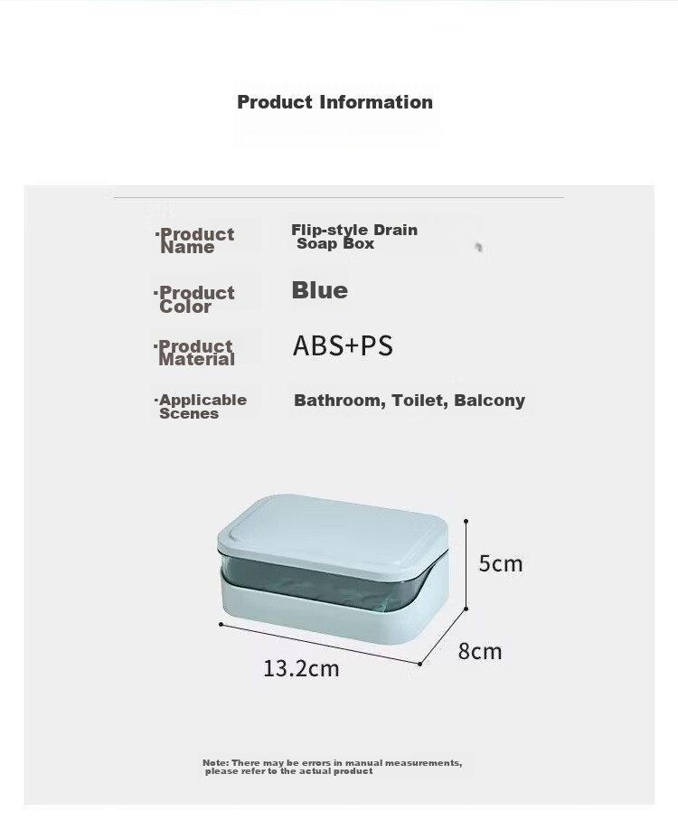 MENGTING Soap Dish, Flip-Top Creative Draining Soap Holder without Drilling, Bathroom Laundry Soap Box with Lid, Blue 4