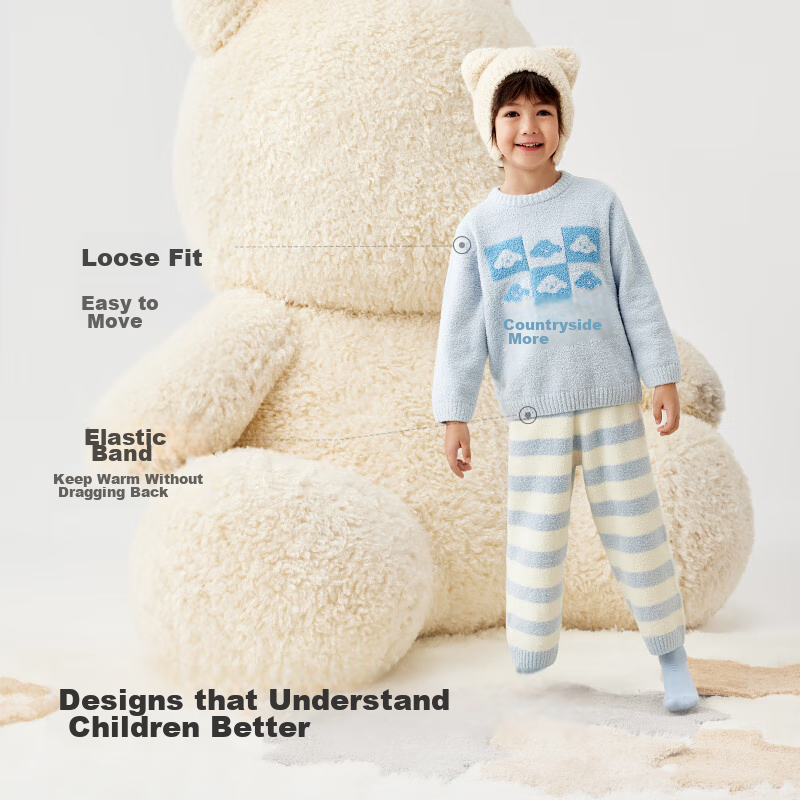 BALABALA BalaOne Baby Pajama Set, Winter 2025, Half-Fleece, Boys And Girls Home Wear, Warm, 209425171205