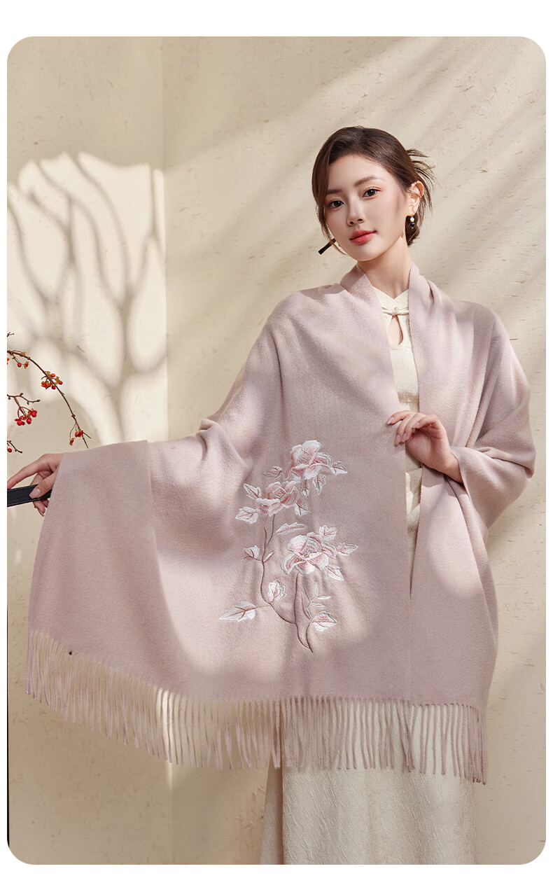 Hengyuanxiang 100% Wool Embroidered Shawl for Women, Chinese Style Scarf, Elegant And Warm Wrap, Gift for Mom, National Day Or Birthday Present 13