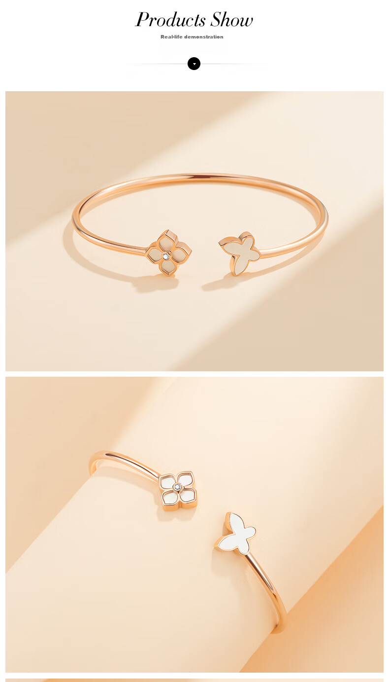 Grace Girl Original Real Diamond Four-Leaf Clover Butterfly Bracelet for Women, Rose Gold Jewelry, Anniversary Birthday Gift for Girlfriend 7