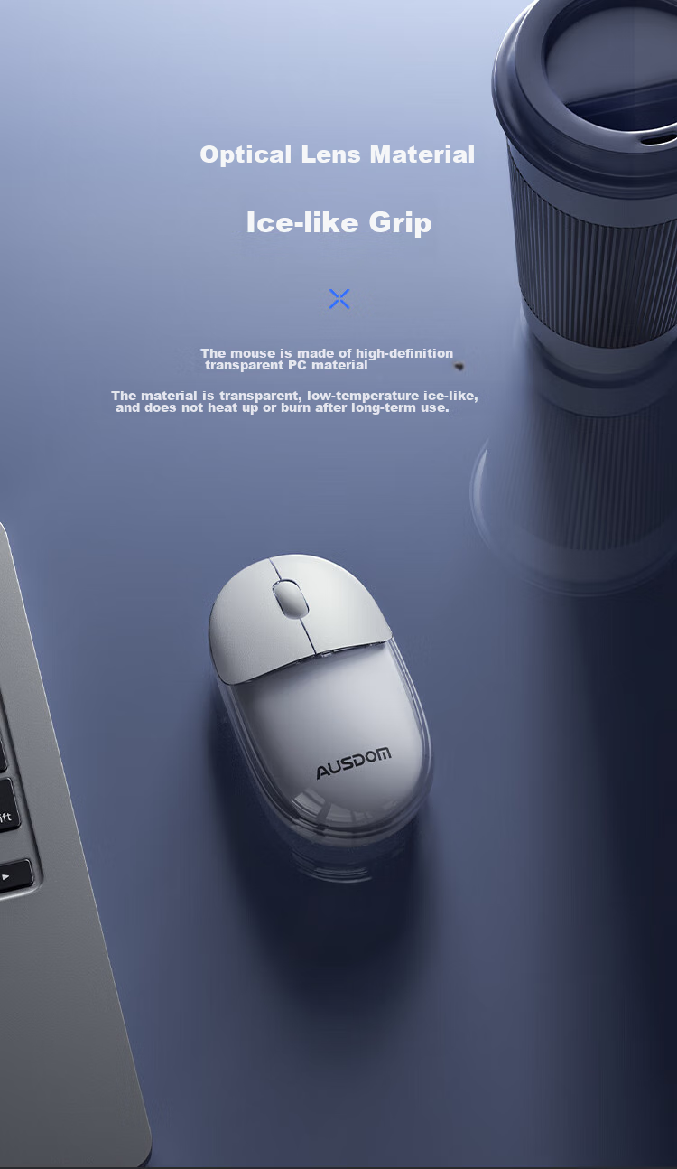 AUSDOM F01 Mouse, Bluetooth Wireless 2.4G Dual-Mode Transparent Mouse, for Home And Office Use, Rechargeable, Computer Laptop Silent White Light, High Aesthetic Value for Women, G04 Recommended Crystal White 3