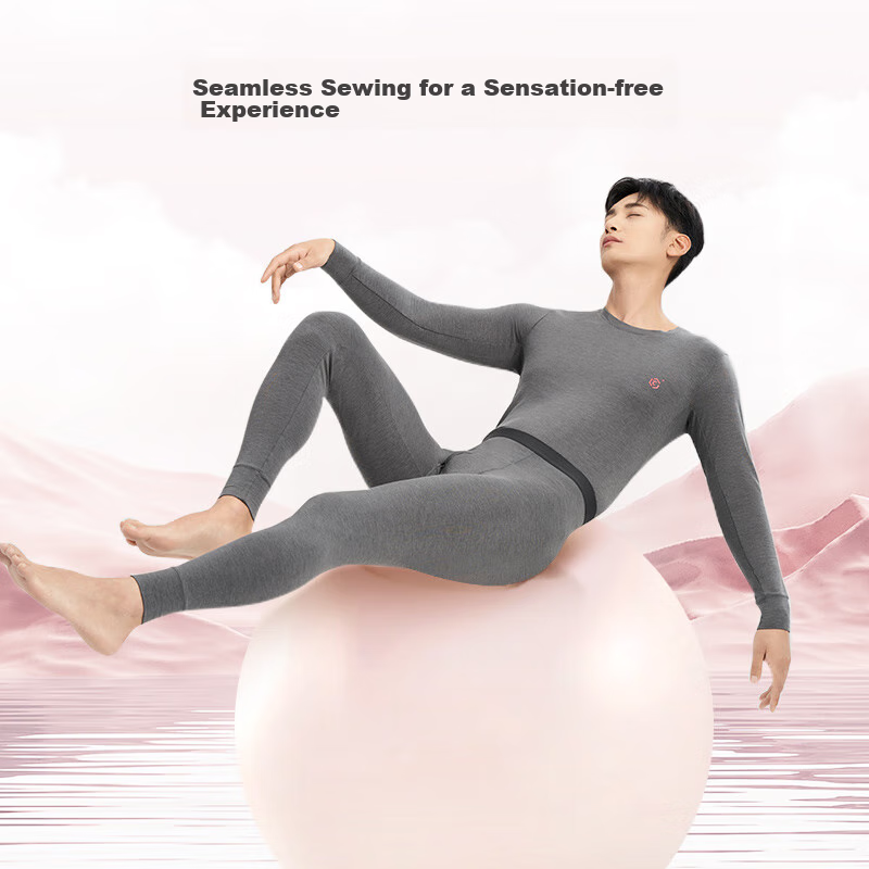 JD Jingzao [Heating, Antibacterial, Light Warmth] Lightweight Seamless Men's Thermal Underwear, Men's Autumn Top And Bottom, Black XXL