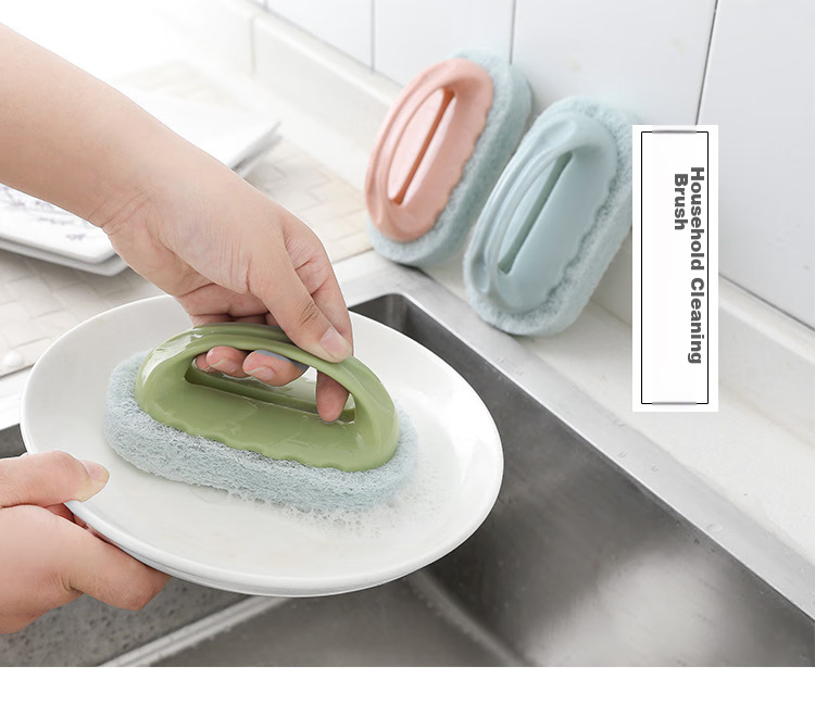 Jinghuisichuang Sponge Cleaning Brush with Handle for Bathroom Sink, Bathtub, Plate, Non-Stick Pan, 3-Pack 1