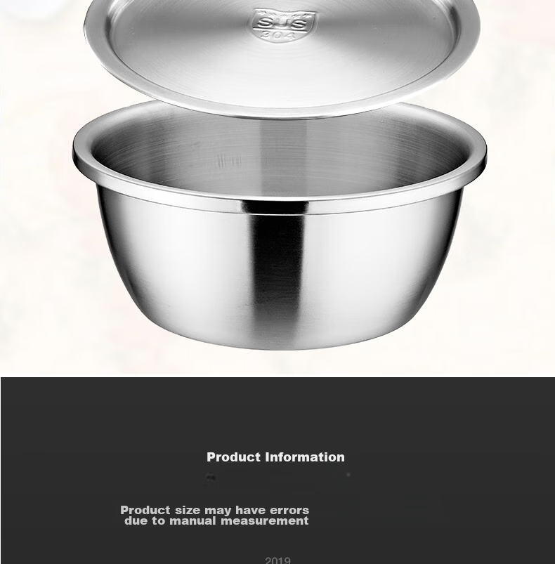 YUTAI 304 Stainless Steel Bowl, Household Egg Beating Bowl, Cold Dish Mixing Bowl, Baking Bowl, Deep Soup Pot, Kitchen Vegetable Washing Bowl, WDG28 12