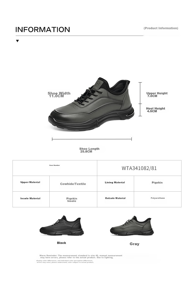 RED DRAGONFLY Men's Sports Leather Shoes, Spring And Autumn Casual Outdoor Shoes for Men, Trendy Single Shoes WTA34108 Black Size 41 2
