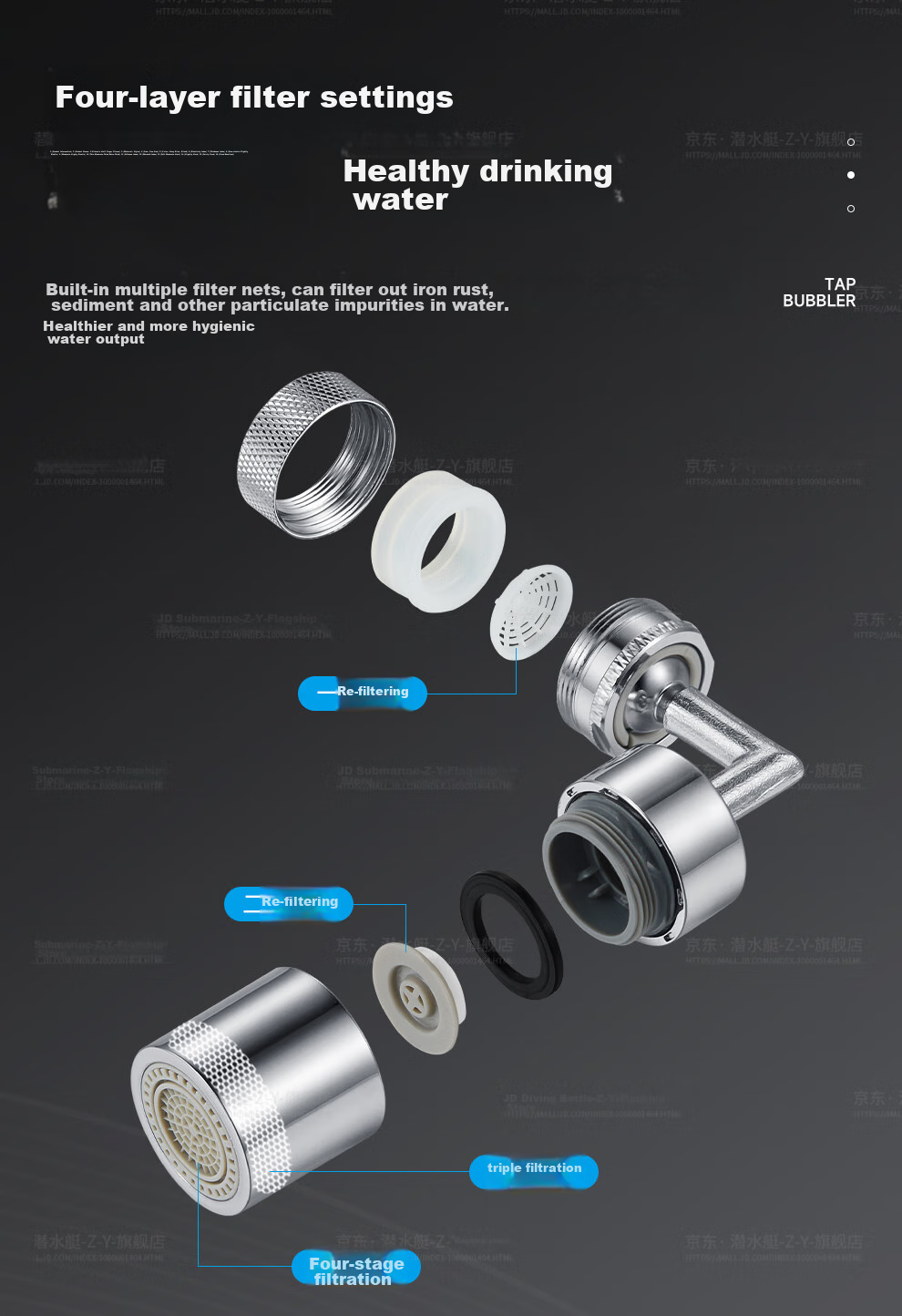 Submarine QP-16 Mechanical Arm Faucet Aerator with Universal Rotation, Dual Water Outlet Modes, Built-in Removable Filter Core 10