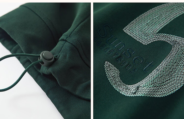 Dme [280G Air Layer] Autumn Letter Bead Embroidery Small Hoodie Women's Top, Dark Green, S 19