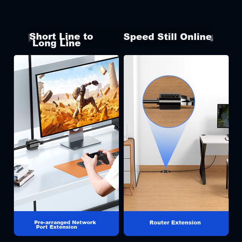 Сетевой кабель-удлинитель SAMZHE 650YC Cat6 Gigabit, 5 метров, чистая медь, разъем RJ45 "папа-мама"