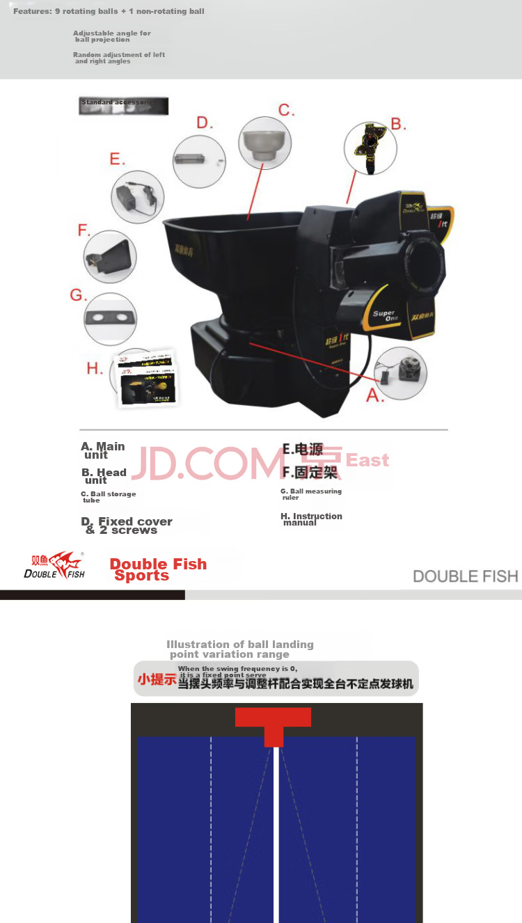 DOUBLE FISH Table Tennis Ball Machine, Super 1 Home Desktop Professional Automatic Ball Machine, with 100 Balls Included 2