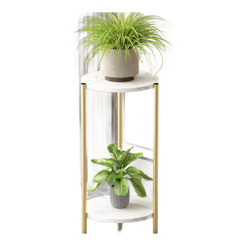 XIAOJIANGCAI Flower Stand, Floor-Standing Iron Art Column Plant Display Rack, Flower Pot Holder, Storage Shelf for Balcony, Gold And White, 30*90