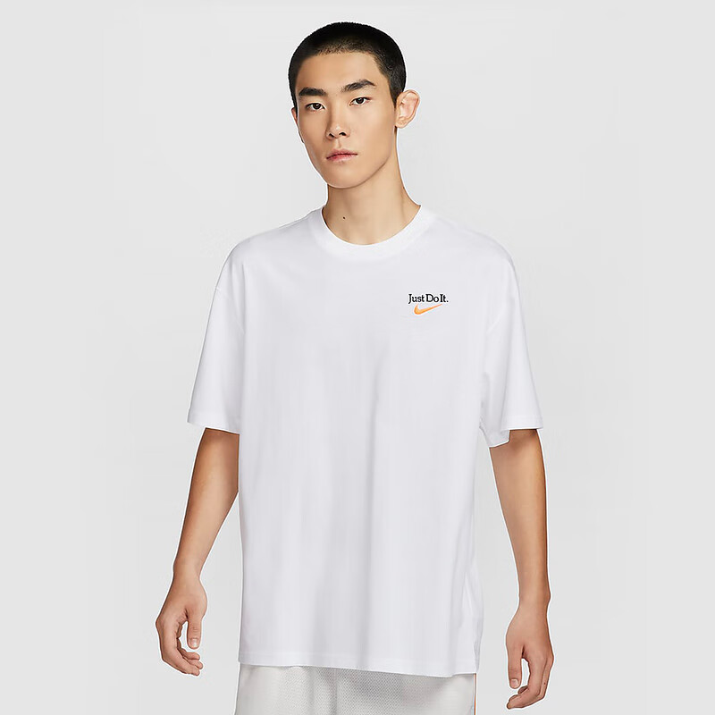 NIKE Spring And Summer Men's Short-Sleeve Round Neck T-Shirt, Sports Casual, Slim Fit, FZ8084-100, White 2XL 2