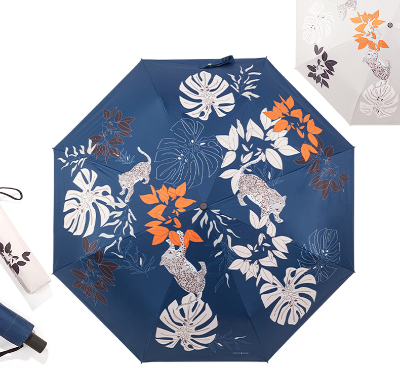 MARJA KURKI Summer Sun Protection Umbrella, Manual Dual-Purpose for Rain Or Shine, Printed Three-Fold Black Gel Parasol, Women's Gift Box Set, Hushanmi 1