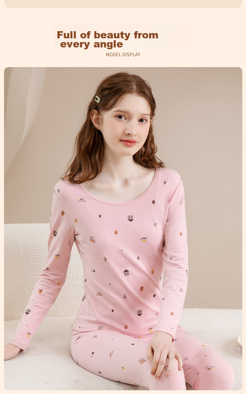 Fenteng Women's Autumn And Winter Thermal Underwear Set, Slim-Fit Base Layer for Middle And High School Students, Warm Inner Wear, New Style 19