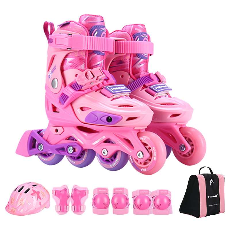 HEAD Professional Roller Skates for Children, Boys And Girls Beginners, Inline Skates, Flat Flower Casual Ice Skates, S5 Pink, Size L