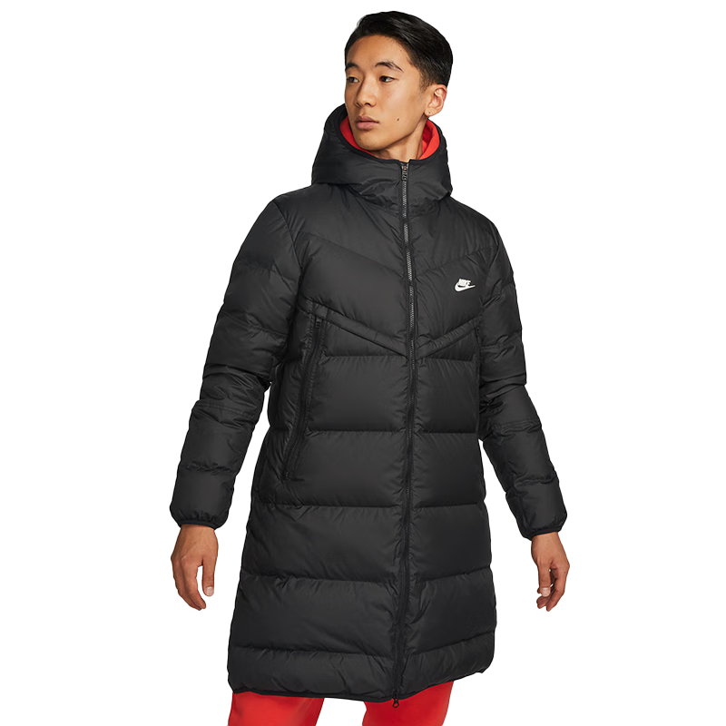 NIKE Men's Winter Long Hooded down Jacket, Sports Cold-Proof Coat DV1134-010 Black 2XL