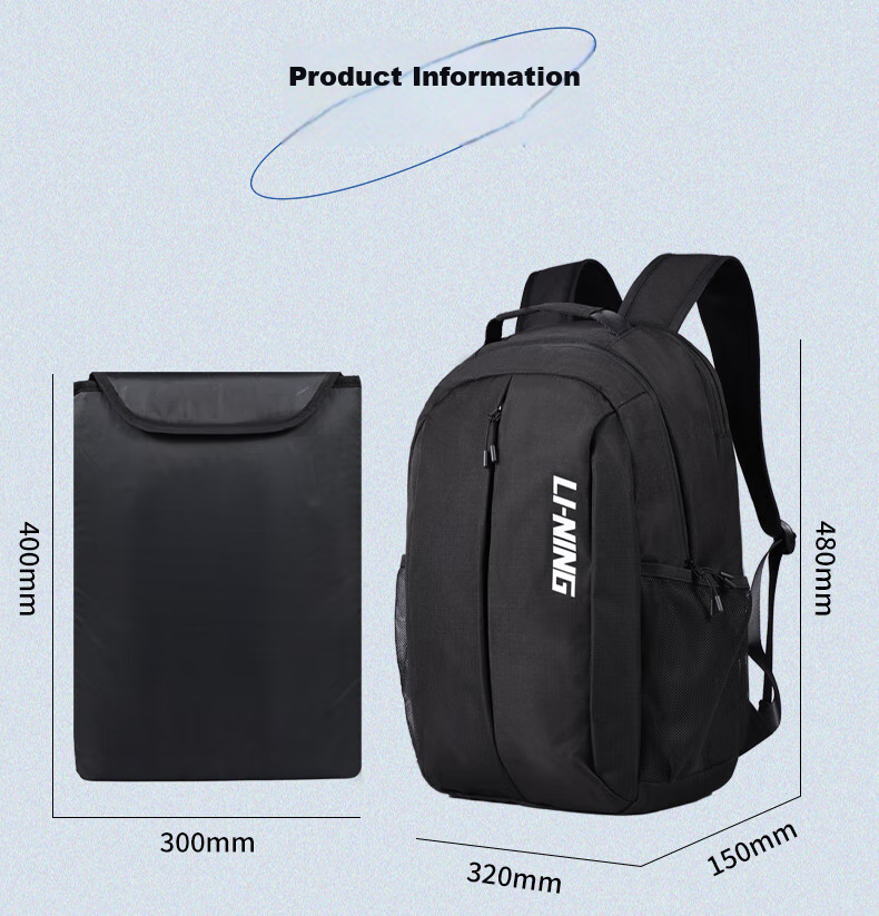 Li-Ning Backpack, High School Student Backpack, Unisex Shoulder Bag, Middle School Laptop Bag, Outdoor Travel Bag, Large Capacity Hiking Backpack, Black 25