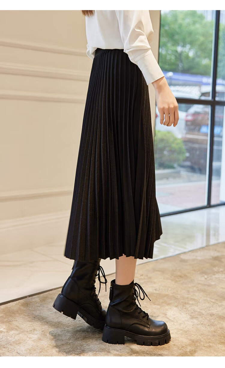 Dme Elastic Waist Casual Elegant Pleated Skirt, Black, Size M 16