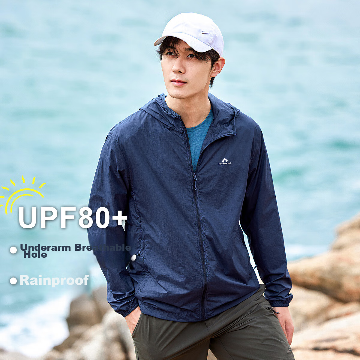 Pioneer Camp Summer Ultra-Thin UV Protection Men's Sun Protection Clothing, Outdoor Fishing Breathable Skin Coat Jacket, Gray-Blue, Size L